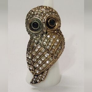 Large Owl Rhinestone Ring Size 5.5 Gold Tone Big Statement Costume Jewelry